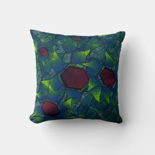 Coussin Feuilles virtuelles entaillées bleues avec hexagon