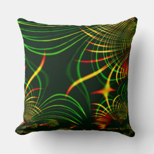 Coussin Feuilles virtuels verts, courbes jaunes "couleur f