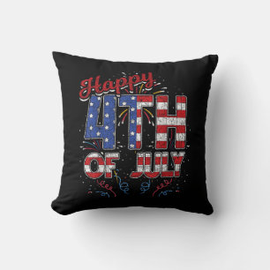 Coussin Feux d'artifice Joyeux 4 juillet Drapeau américain