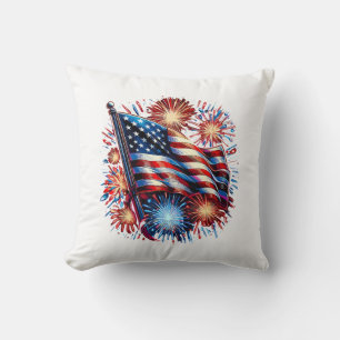 Coussin Feux d'artifice patriotiques drapeau américain