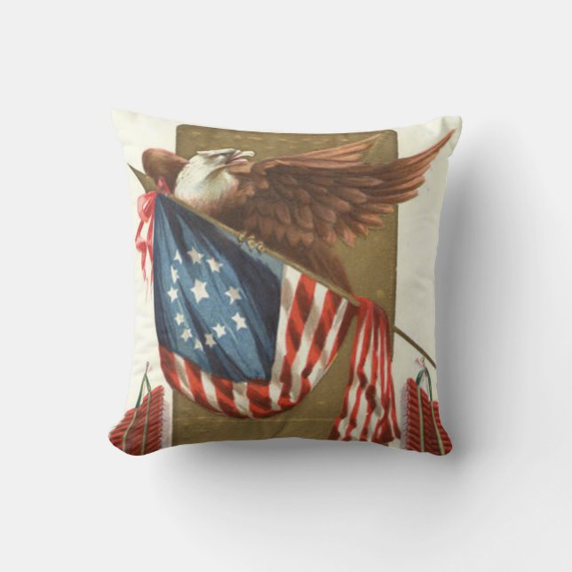 Coussin Feux d'artifice Pétard Drapeau américain Pygargue  (Recto)