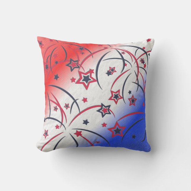 Coussin Feux d'artifice sur Bleu Blanc Rouge (Recto)