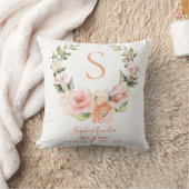 Coussin Fiche de naissance Pêche Corail Rose Floral Nom de (Couverture)