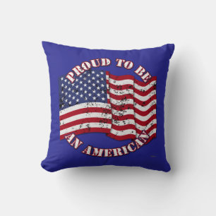 Coussin Fier d'être un Américain avec les Etats-Unis Drape