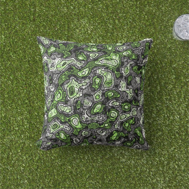 Coussin Fier trippy grunge funky abstrait agender Pride (Herbe)