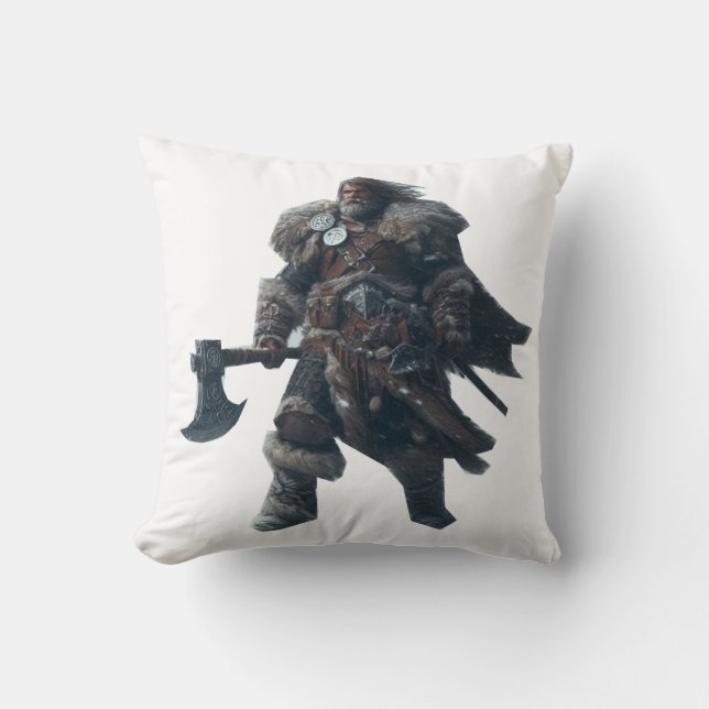 Coussin Fierce Barbarian Warrior avec l'Ancien Ax (Recto)