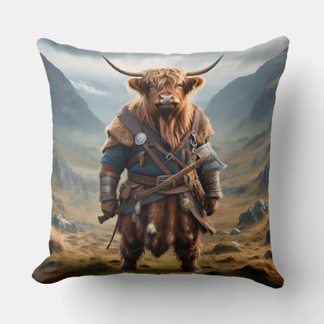 Coussin Fierce Highland Warrior : Le Courageux Vache Vikin (Recto)