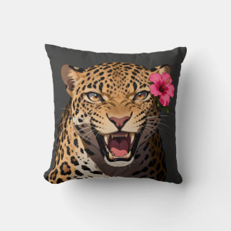 Coussin Fierce Leopard Pink Flower Pillow