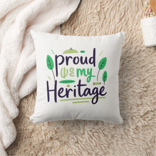 Coussin Fière de mon patrimoine feuille tribale verte
