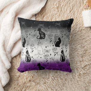 Coussin Fierté asexuée Chat Noir - Sorcière Mystique