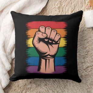 Coussin Fierté du poing levé arc-en-ciel LGBTQ soutien dro
