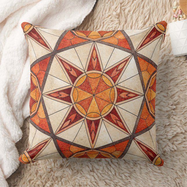 Coussin Fiery Red and Orange Starburst - Geometric Mosaic (Couverture)
