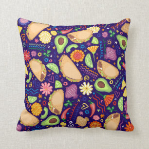 Coussin Fiesta de taco sur la nourriture et les fleurs