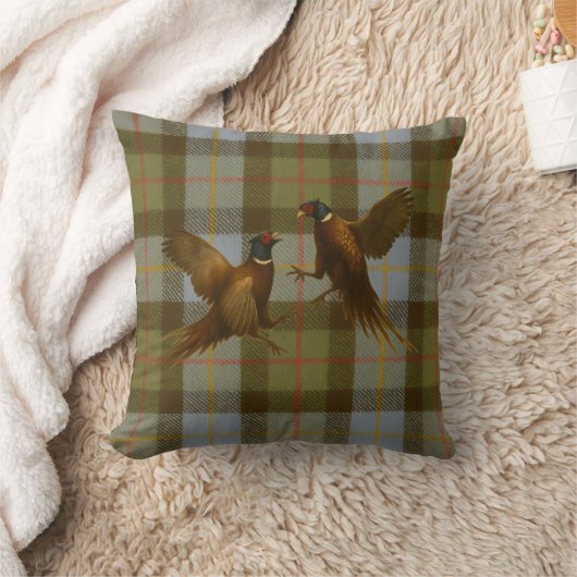Coussin Fighting Pheasants on tweed / tartan background  (Couverture)