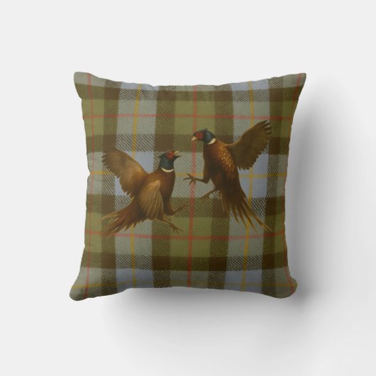 Coussin Fighting Pheasants on tweed / tartan background  (Verso)