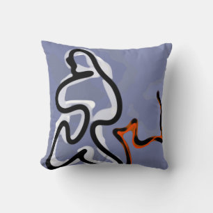 Coussin Figure avec Feline : bleu Abstrait, orange, B & W