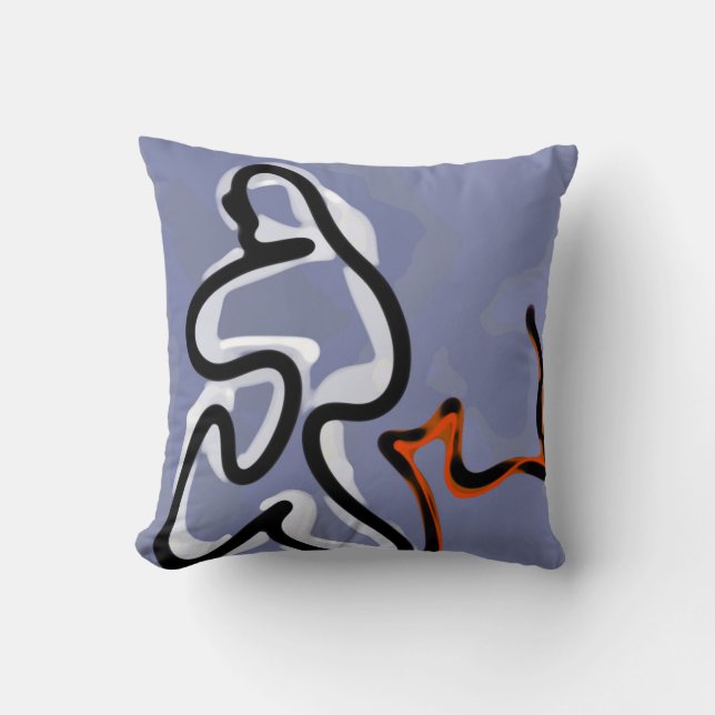 Coussin Figure avec Feline : bleu Abstrait, orange, B & W (Recto)
