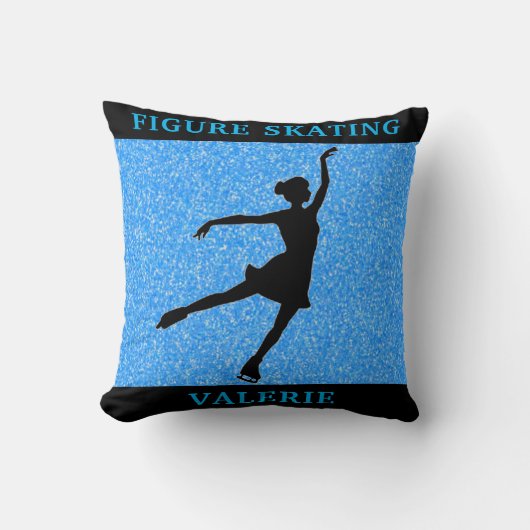 Coussin Figure Patinage Blue Sparkle Throw Pillow avec nom (Recto)