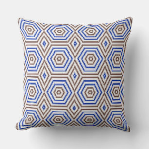 Coussin Figures de motif géométrique rétro marron bleu