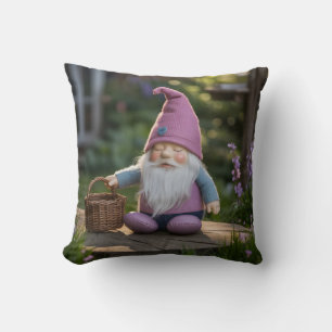 Coussin Figurine de gnome en peluche avec panier tressé en
