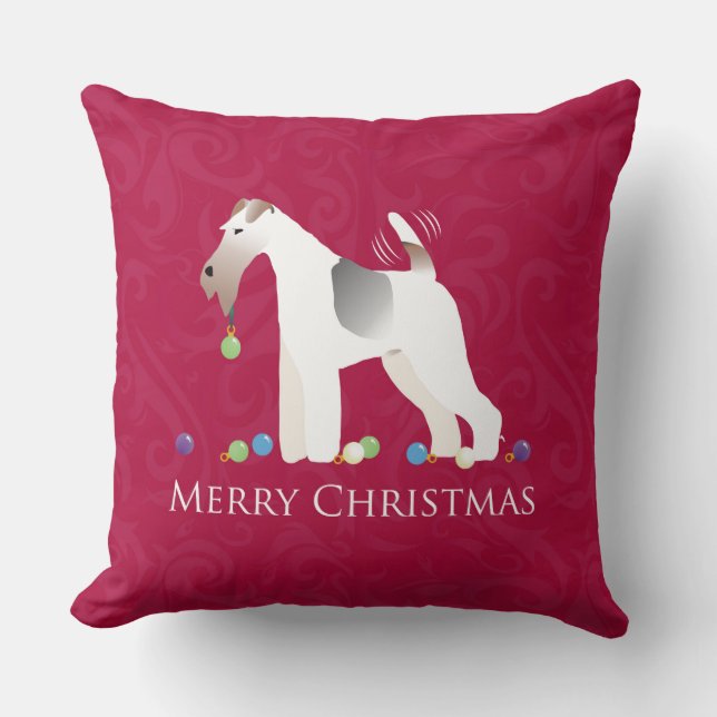Coussin Fil Fox Terrier Silhouette Design de Noël (Recto)