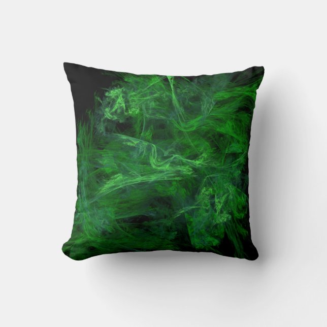 Coussin Filaments brouillés verts abstraits (Recto)
