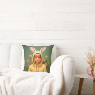 Coussin Fille à capuchon de lapin