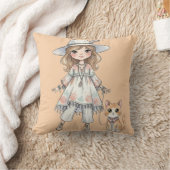 Coussin Fille à la mode se promenant avec son chat (Couverture)