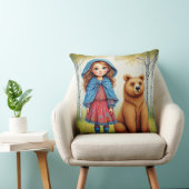 Coussin Fille adorable et ours dans une forêt fantaisiste (Chaise)