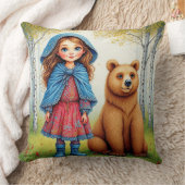 Coussin Fille adorable et ours dans une forêt fantaisiste (Couverture)