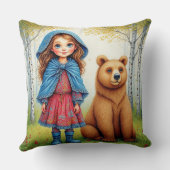 Coussin Fille adorable et ours dans une forêt fantaisiste (Verso)