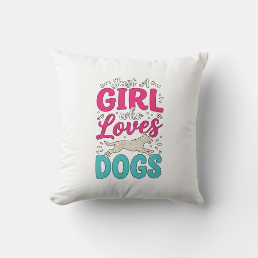 Coussin Fille aime les chiens Typographie de gravure vinta (Recto)