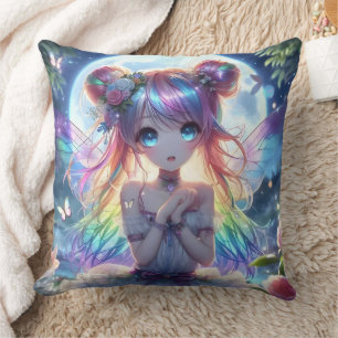 Coussin Fille Anime Cheveux Arc-en-Ciel Chantant Fée Lune
