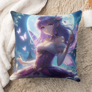 Coussin Fille Anime Papillon Violet Aile Lune Fée