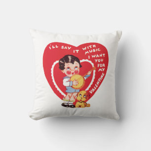 Coussin Fille antique de Valentine avec le chiot