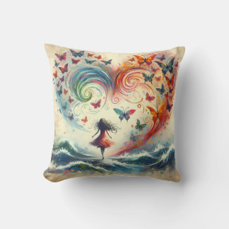 Coussin Fille au-dessus des vagues de l'océan avec des pap