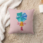 Coussin Fille au parapluie au monogramme rose aquarelle (Couverture)