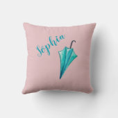 Coussin Fille au parapluie au monogramme rose aquarelle (Verso)