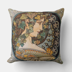 Coussin Fille aux Cheveux de Lierre Peinture d'Alphonse Mu
