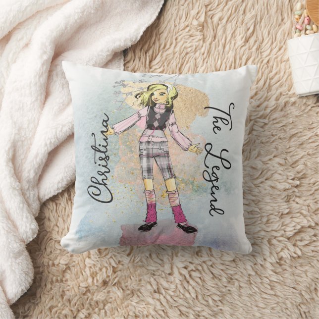 Coussin Fille avec cheveux blond Or Nom Texte (Couverture)