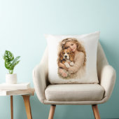 Coussin Fille avec chiot beagle (Chaise)