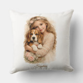 Coussin Fille avec chiot beagle (Verso)