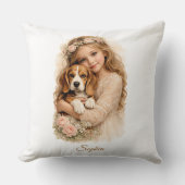 Coussin Fille avec chiot beagle (Recto)