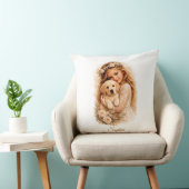 Coussin Fille avec chiot Labrador (Chaise)