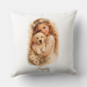 Coussin Fille avec chiot Labrador (Verso)