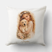 Coussin Fille avec chiot Labrador (Recto)