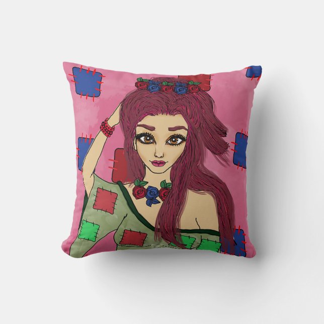 Coussin Fille avec couchette à couture Écouteur 16" x 16" (Recto)