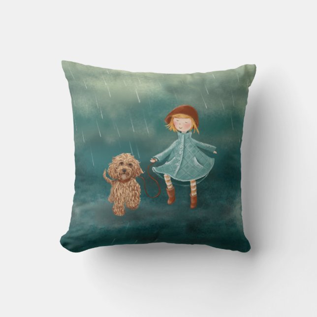 Coussin Fille avec des peintures de chien/amour de (Recto)