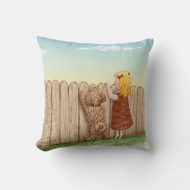 Coussin Fille avec des peintures de chien/amour de (Recto)