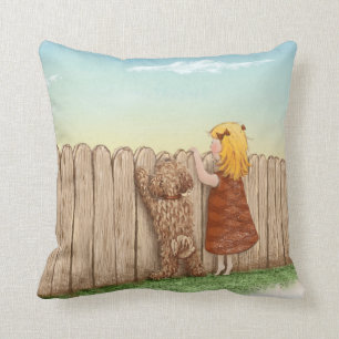 Coussin Fille avec des peintures de chien/amour de